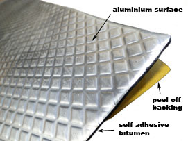 Sound dampener & heat reflective pads,  aluminium + bitumen